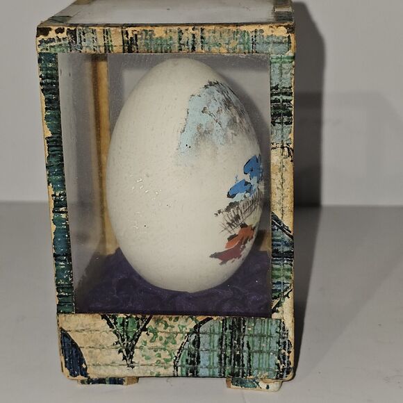Antique Egg In Glass&Wooden Display Case Asian Handpainted - Picture 3 of 11